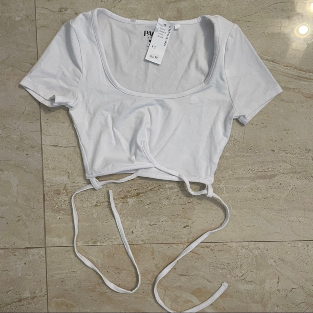Pacsun white tie back cropped tee